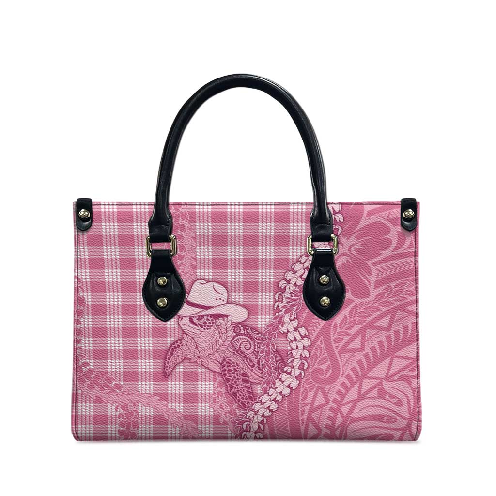 Pink Hawaii Palaka Cowboy Turtle Leather Bag Hawaiian Paniolo Puakenikeni Maile Lei - Polynesian Pride