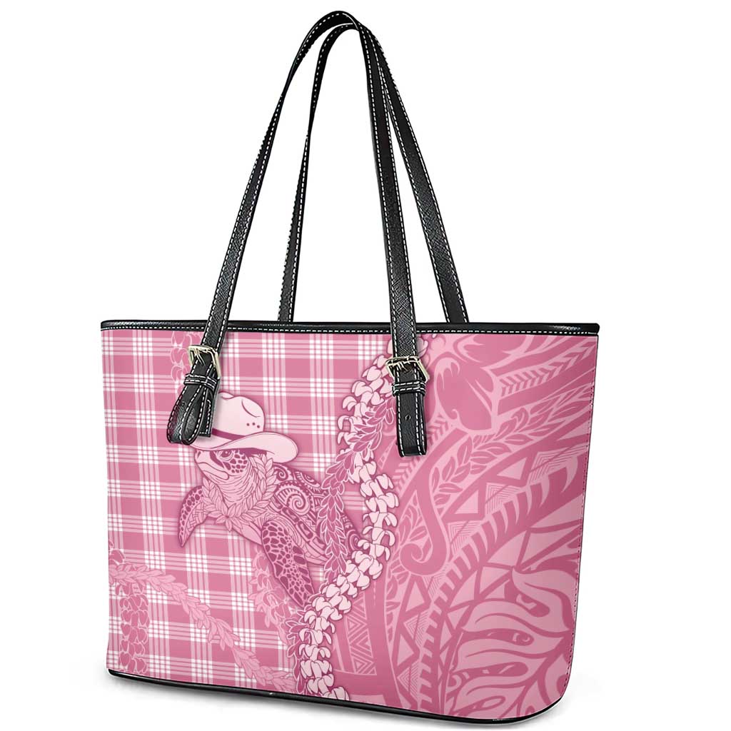 Pink Hawaii Palaka Cowboy Turtle Leather Tote Bag Hawaiian Paniolo Puakenikeni Maile Lei - Polynesian Pride