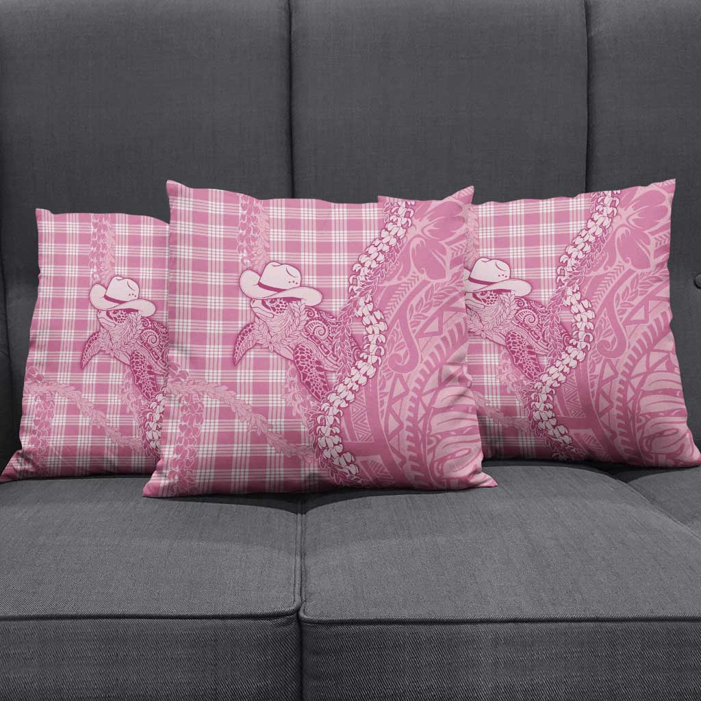 Pink Hawaii Palaka Cowboy Turtle Pillow Cover Hawaiian Paniolo Puakenikeni Maile Lei - Polynesian Pride