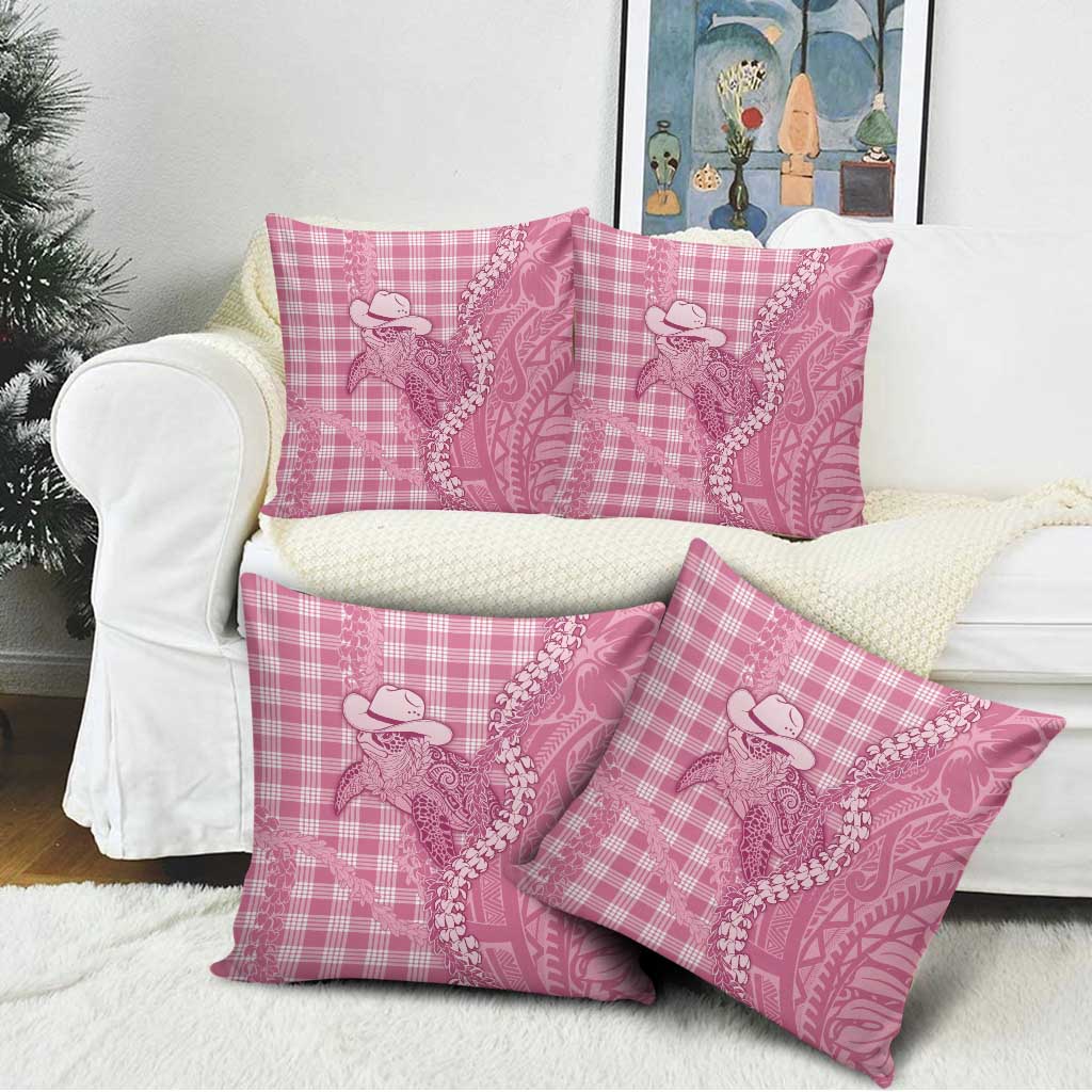 Pink Hawaii Palaka Cowboy Turtle Pillow Cover Hawaiian Paniolo Puakenikeni Maile Lei - Polynesian Pride