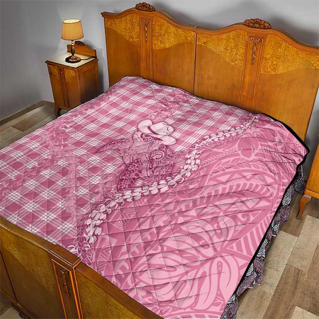 Pink Hawaii Palaka Cowboy Turtle Quilt Hawaiian Paniolo Puakenikeni Maile Lei - Polynesian Pride