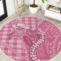 Pink Hawaii Palaka Cowboy Turtle Round Carpet Hawaiian Paniolo Puakenikeni Maile Lei - Polynesian Pride