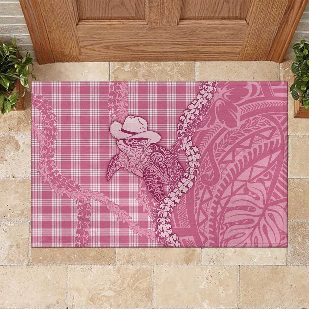 Pink Hawaii Palaka Cowboy Turtle Rubber Doormat Hawaiian Paniolo Puakenikeni Maile Lei DT05 Pink - Polynesian Pride