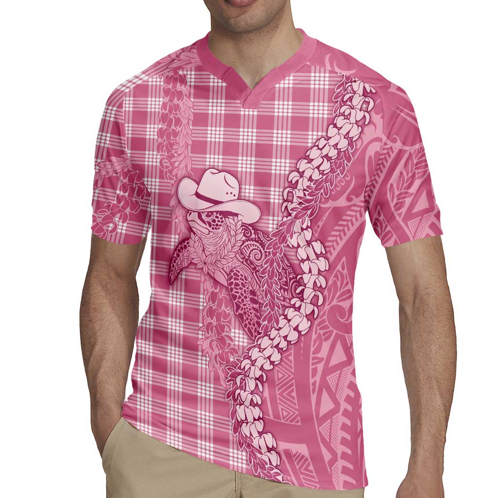 Pink Hawaii Palaka Cowboy Turtle Rugby Jersey Hawaiian Paniolo Puakenikeni Maile Lei - Polynesian Pride