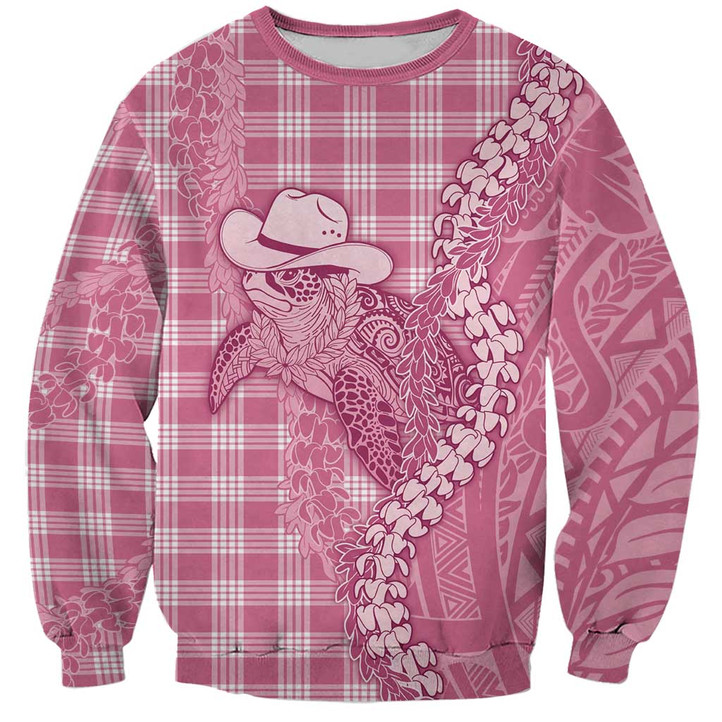 Pink Hawaii Palaka Cowboy Turtle Sweatshirt Hawaiian Paniolo Puakenikeni Maile Lei - Polynesian Pride