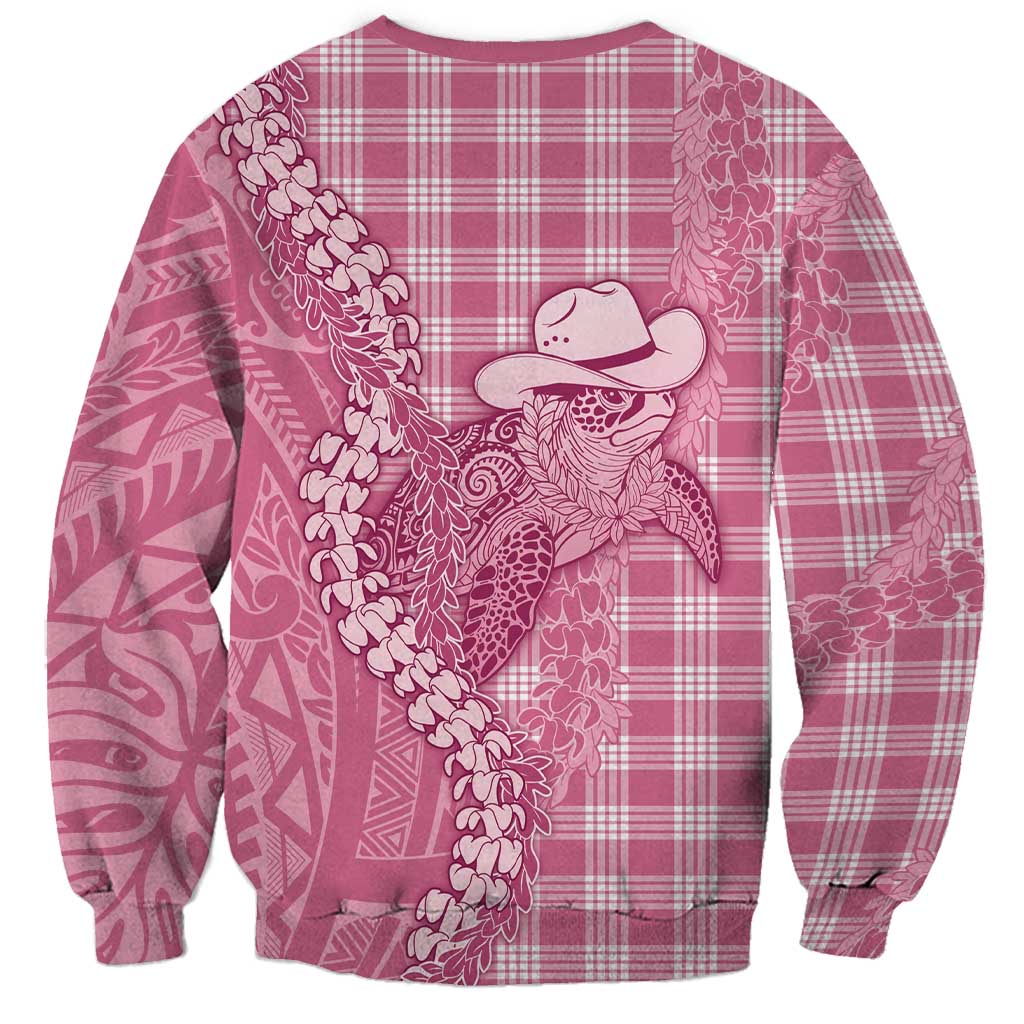 Pink Hawaii Palaka Cowboy Turtle Sweatshirt Hawaiian Paniolo Puakenikeni Maile Lei - Polynesian Pride