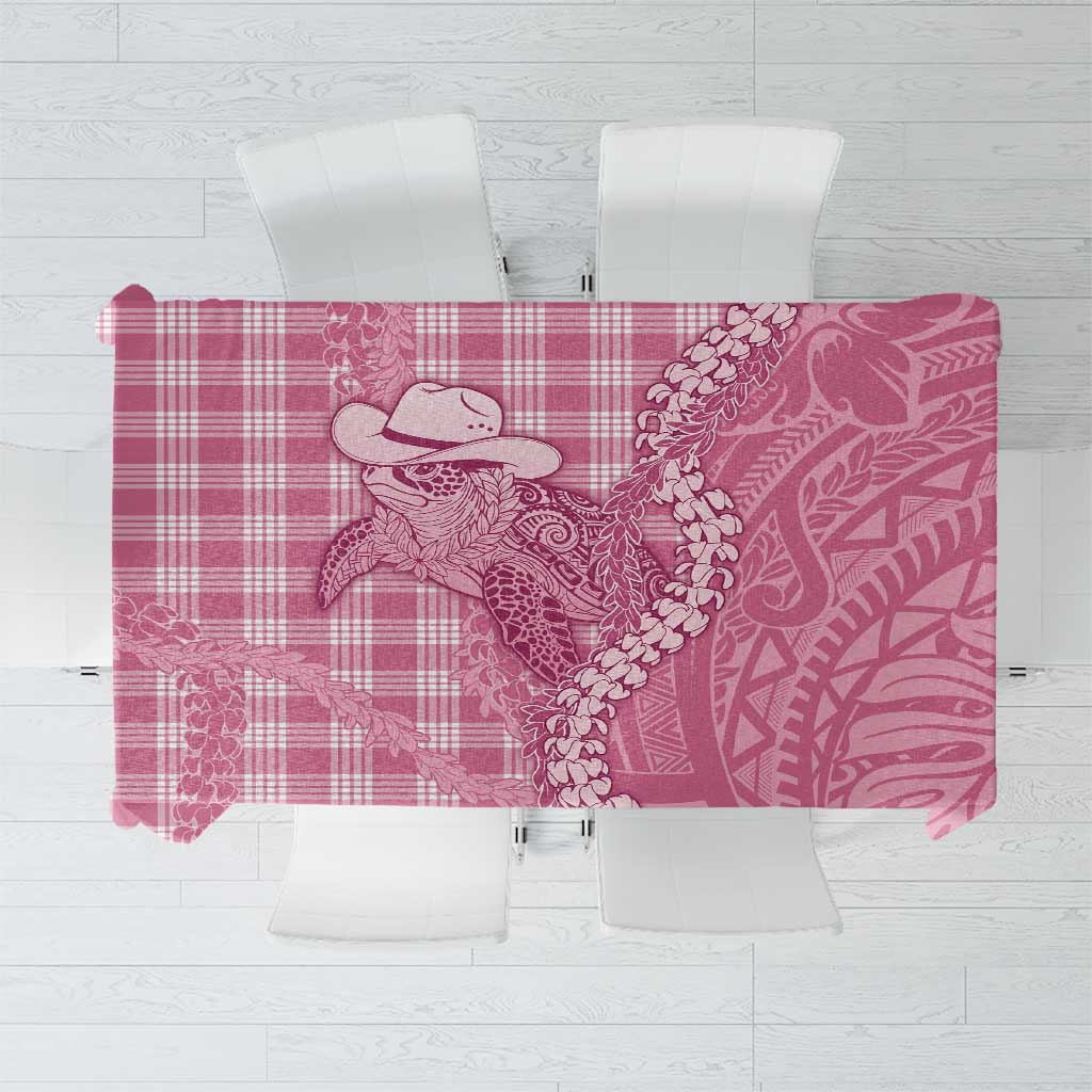 Pink Hawaii Palaka Cowboy Turtle Tablecloth Hawaiian Paniolo Puakenikeni Maile Lei - Polynesian Pride
