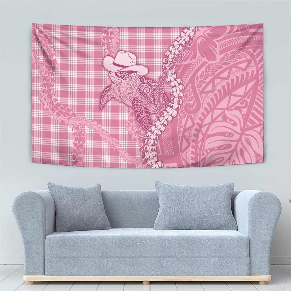 Pink Hawaii Palaka Cowboy Turtle Tapestry Hawaiian Paniolo Puakenikeni Maile Lei - Polynesian Pride