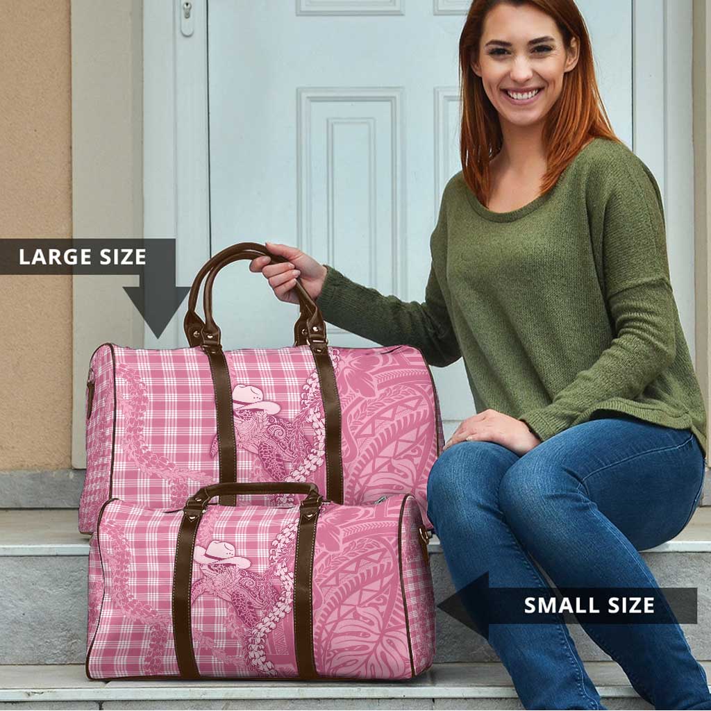 Pink Hawaii Palaka Cowboy Turtle Travel Bag Hawaiian Paniolo Puakenikeni Maile Lei - Polynesian Pride