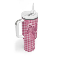 Pink Hawaii Palaka Cowboy Turtle Tumbler With Handle Hawaiian Paniolo Puakenikeni Maile Lei - Polynesian Pride