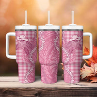 Pink Hawaii Palaka Cowboy Turtle Tumbler With Handle Hawaiian Paniolo Puakenikeni Maile Lei - Polynesian Pride