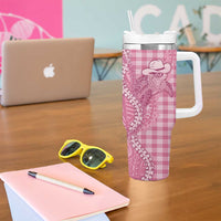 Pink Hawaii Palaka Cowboy Turtle Tumbler With Handle Hawaiian Paniolo Puakenikeni Maile Lei - Polynesian Pride