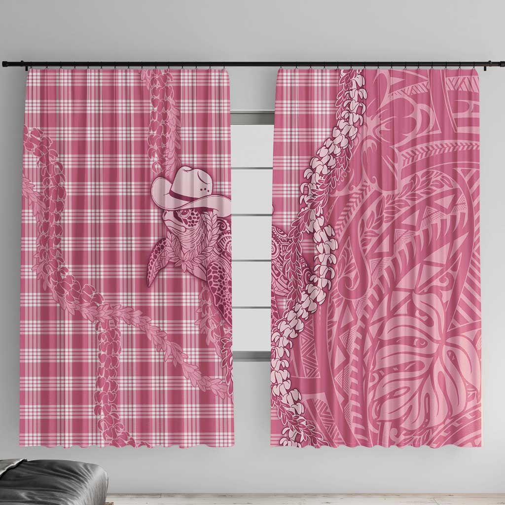 Pink Hawaii Palaka Cowboy Turtle Window Curtain Hawaiian Paniolo Puakenikeni Maile Lei - Polynesian Pride