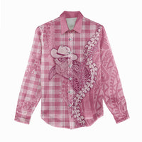 Pink Hawaii Palaka Cowboy Turtle Women Casual Shirt Hawaiian Paniolo Puakenikeni Maile Lei - Polynesian Pride