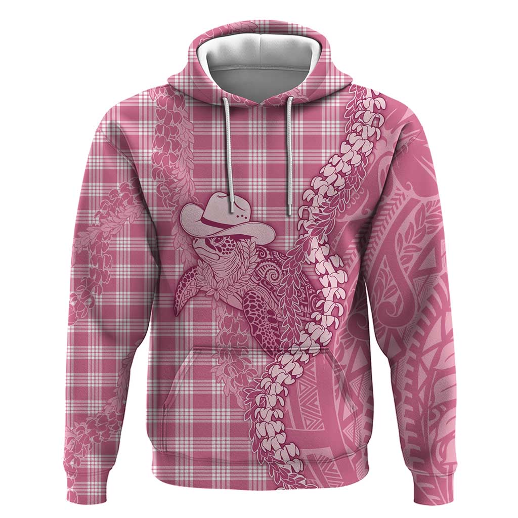 Pink Hawaii Palaka Cowboy Turtle Zip Hoodie Hawaiian Paniolo Puakenikeni Maile Lei - Polynesian Pride