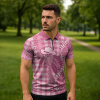 Pink Hawaii Palaka Cowboy Turtle Zipper Polo Shirt Hawaiian Paniolo Puakenikeni Maile Lei - Polynesian Pride