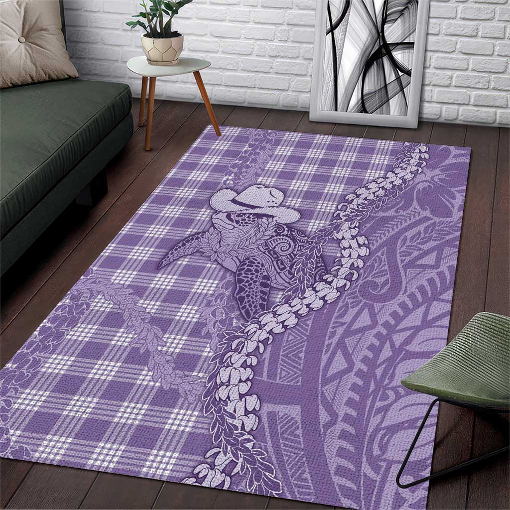 Purple Hawaii Palaka Cowboy Turtle Area Rug Hawaiian Paniolo Puakenikeni Maile Lei - Polynesian Pride