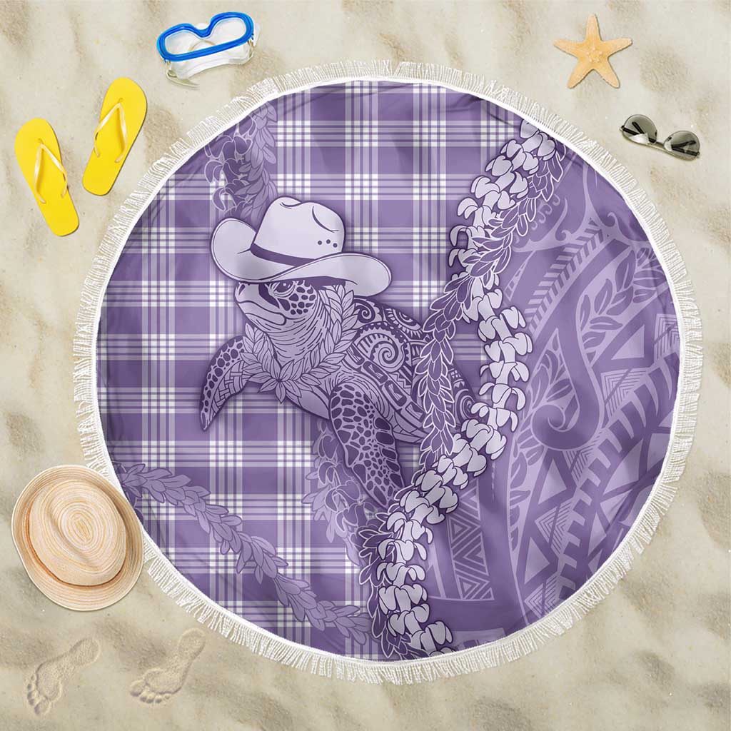 Purple Hawaii Palaka Cowboy Turtle Beach Blanket Hawaiian Paniolo Puakenikeni Maile Lei - Polynesian Pride