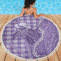 Purple Hawaii Palaka Cowboy Turtle Beach Blanket Hawaiian Paniolo Puakenikeni Maile Lei - Polynesian Pride