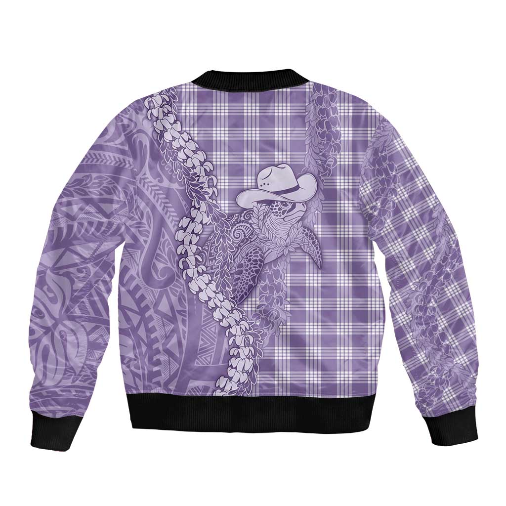 Purple Hawaii Palaka Cowboy Turtle Bomber Jacket Hawaiian Paniolo Puakenikeni Maile Lei - Polynesian Pride