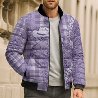 Purple Hawaii Palaka Cowboy Turtle Bomber Puffer Jacket Hawaiian Paniolo Puakenikeni Maile Lei - Polynesian Pride