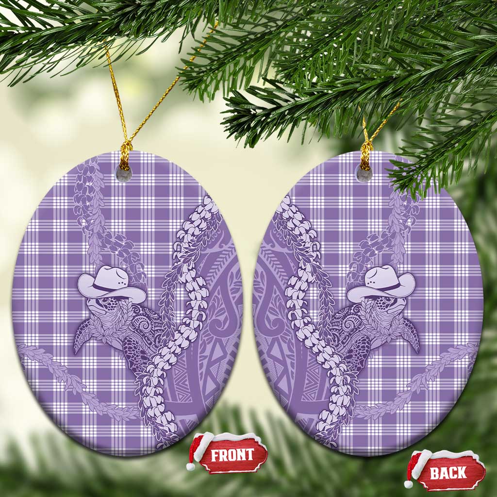 Purple Hawaii Palaka Cowboy Turtle Ceramic Ornament Hawaiian Paniolo Puakenikeni Maile Lei - Polynesian Pride