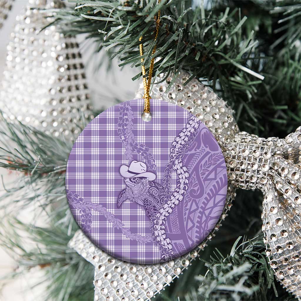 Purple Hawaii Palaka Cowboy Turtle Ceramic Ornament Hawaiian Paniolo Puakenikeni Maile Lei - Polynesian Pride