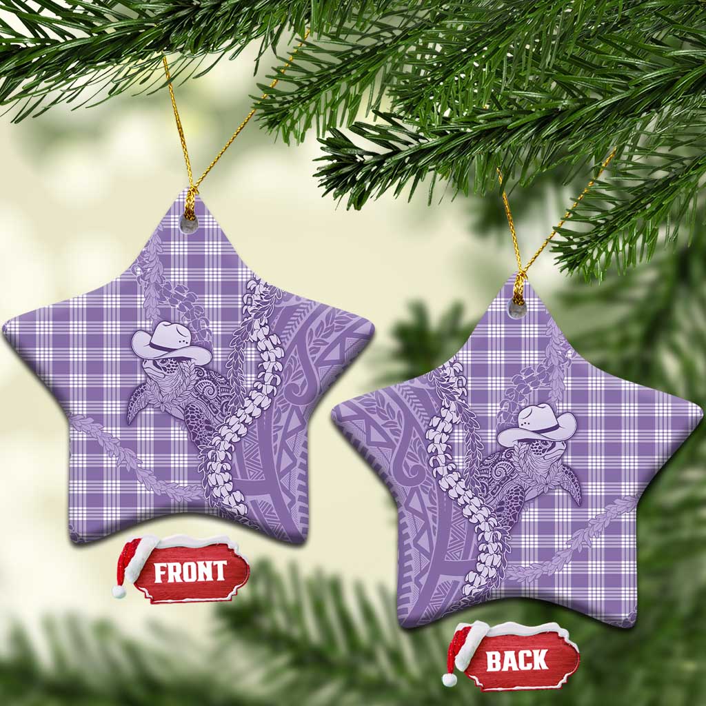 Purple Hawaii Palaka Cowboy Turtle Ceramic Ornament Hawaiian Paniolo Puakenikeni Maile Lei - Polynesian Pride