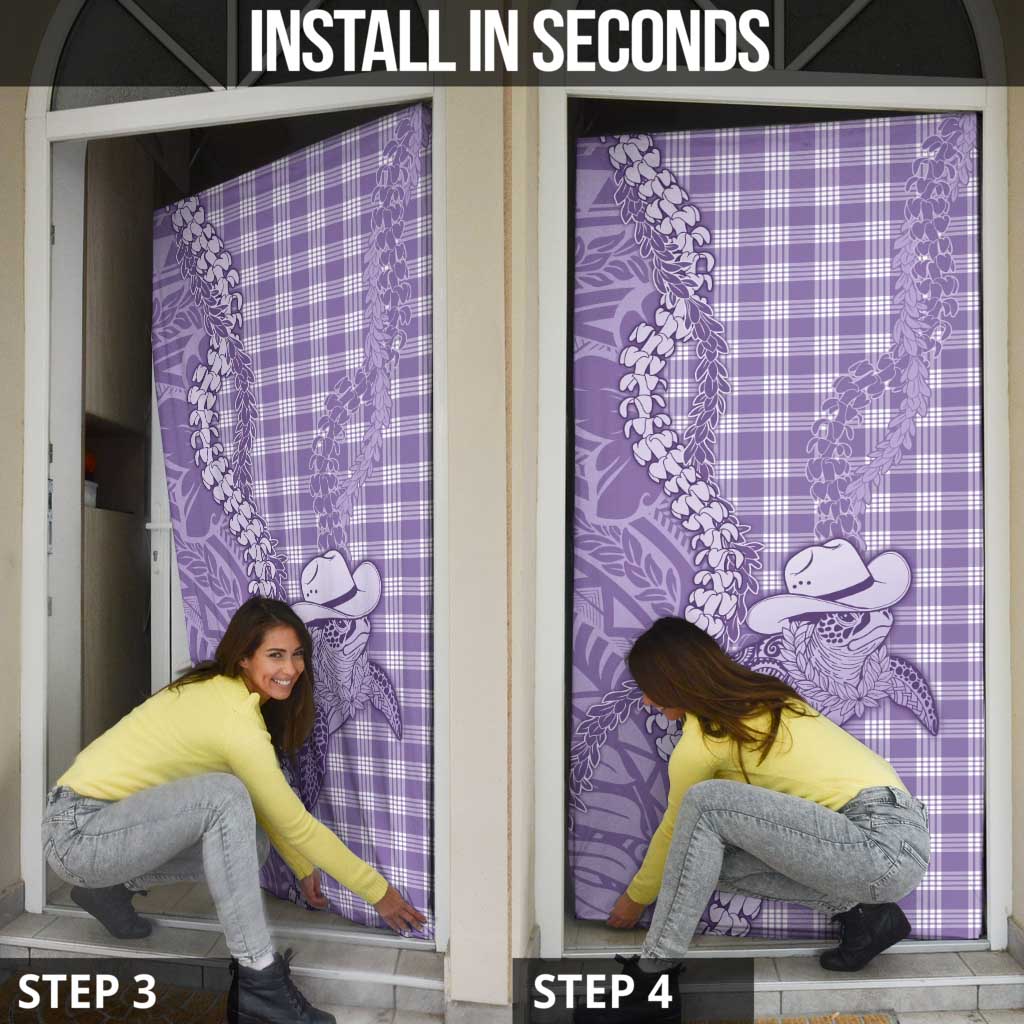 Purple Hawaii Palaka Cowboy Turtle Door Cover Hawaiian Paniolo Puakenikeni Maile Lei - Polynesian Pride