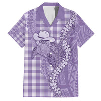 Purple Hawaii Palaka Cowboy Turtle Family Matching Long Sleeve Bodycon Dress and Hawaiian Shirt Hawaiian Paniolo Puakenikeni Maile Lei - Polynesian Pride