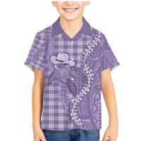 Purple Hawaii Palaka Cowboy Turtle Family Matching Mermaid Dress and Hawaiian Shirt Hawaiian Paniolo Puakenikeni Maile Lei - Polynesian Pride