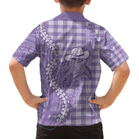 Purple Hawaii Palaka Cowboy Turtle Family Matching Off The Shoulder Long Sleeve Dress and Hawaiian Shirt Hawaiian Paniolo Puakenikeni Maile Lei - Polynesian Pride