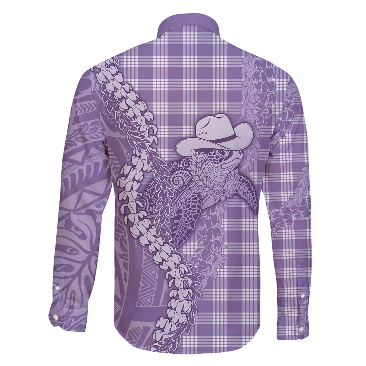 Purple Hawaii Palaka Cowboy Turtle Family Matching Off The Shoulder Long Sleeve Dress and Hawaiian Shirt Hawaiian Paniolo Puakenikeni Maile Lei - Polynesian Pride