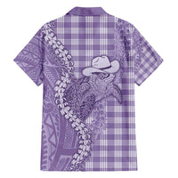 Purple Hawaii Palaka Cowboy Turtle Family Matching Off Shoulder Short Dress and Hawaiian Shirt Hawaiian Paniolo Puakenikeni Maile Lei - Polynesian Pride