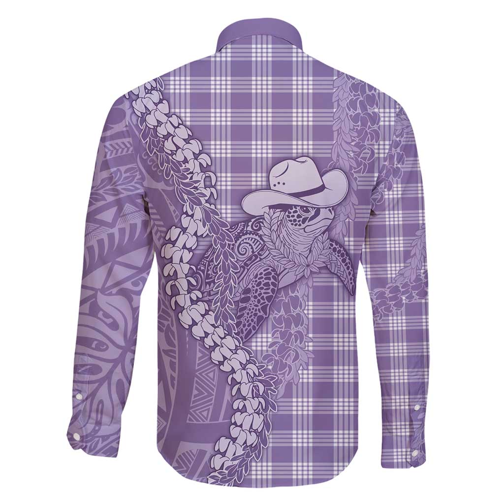 Purple Hawaii Palaka Cowboy Turtle Family Matching Off Shoulder Short Dress and Hawaiian Shirt Hawaiian Paniolo Puakenikeni Maile Lei - Polynesian Pride