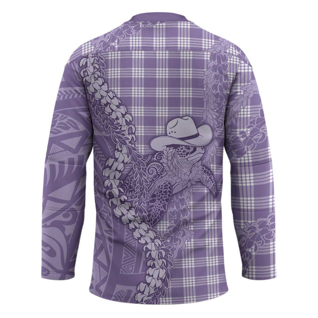 Purple Hawaii Palaka Cowboy Turtle Hockey Jersey Hawaiian Paniolo Puakenikeni Maile Lei - Polynesian Pride