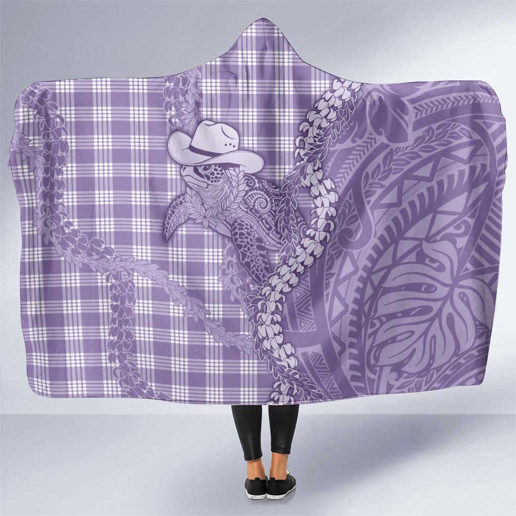 Purple Hawaii Palaka Cowboy Turtle Hooded Blanket Hawaiian Paniolo Puakenikeni Maile Lei - Polynesian Pride