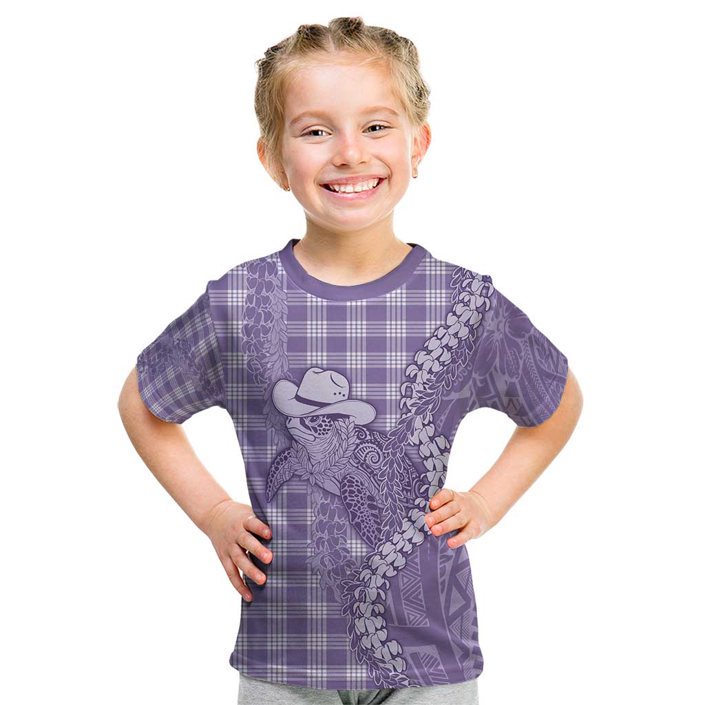 Purple Hawaii Palaka Cowboy Turtle Kid T Shirt Hawaiian Paniolo Puakenikeni Maile Lei - Polynesian Pride