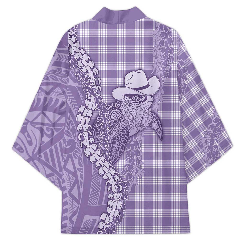 Purple Hawaii Palaka Cowboy Turtle Kimono Hawaiian Paniolo Puakenikeni Maile Lei - Polynesian Pride