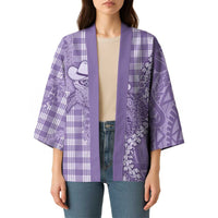 Purple Hawaii Palaka Cowboy Turtle Kimono Hawaiian Paniolo Puakenikeni Maile Lei - Polynesian Pride