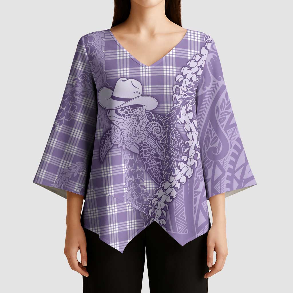 Purple Hawaii Palaka Cowboy Turtle Kimono Sleeve Blouse Hawaiian Paniolo Puakenikeni Maile Lei - Polynesian Pride