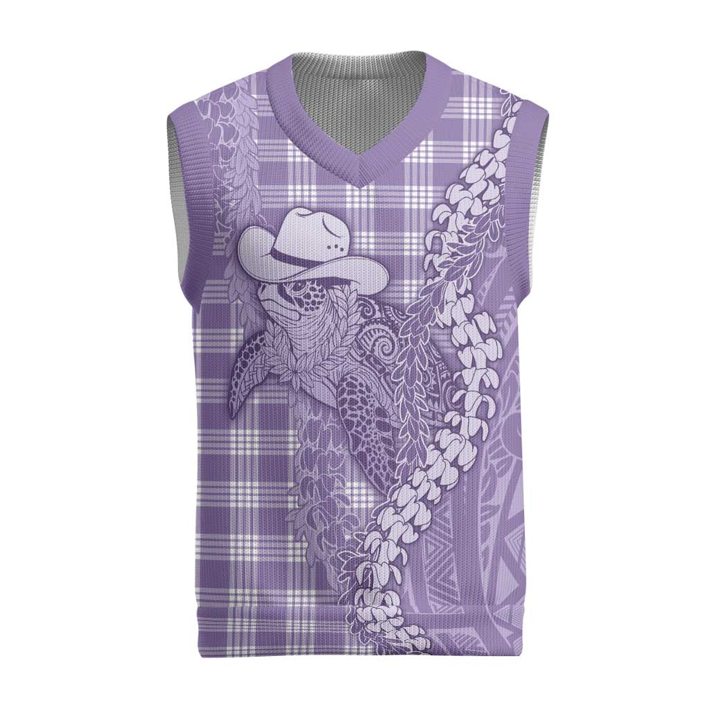 Purple Hawaii Palaka Cowboy Turtle Christmas Knitted V-Neck Vest Hawaiian Paniolo Puakenikeni Maile Lei DT05 Purple - Polynesian Pride