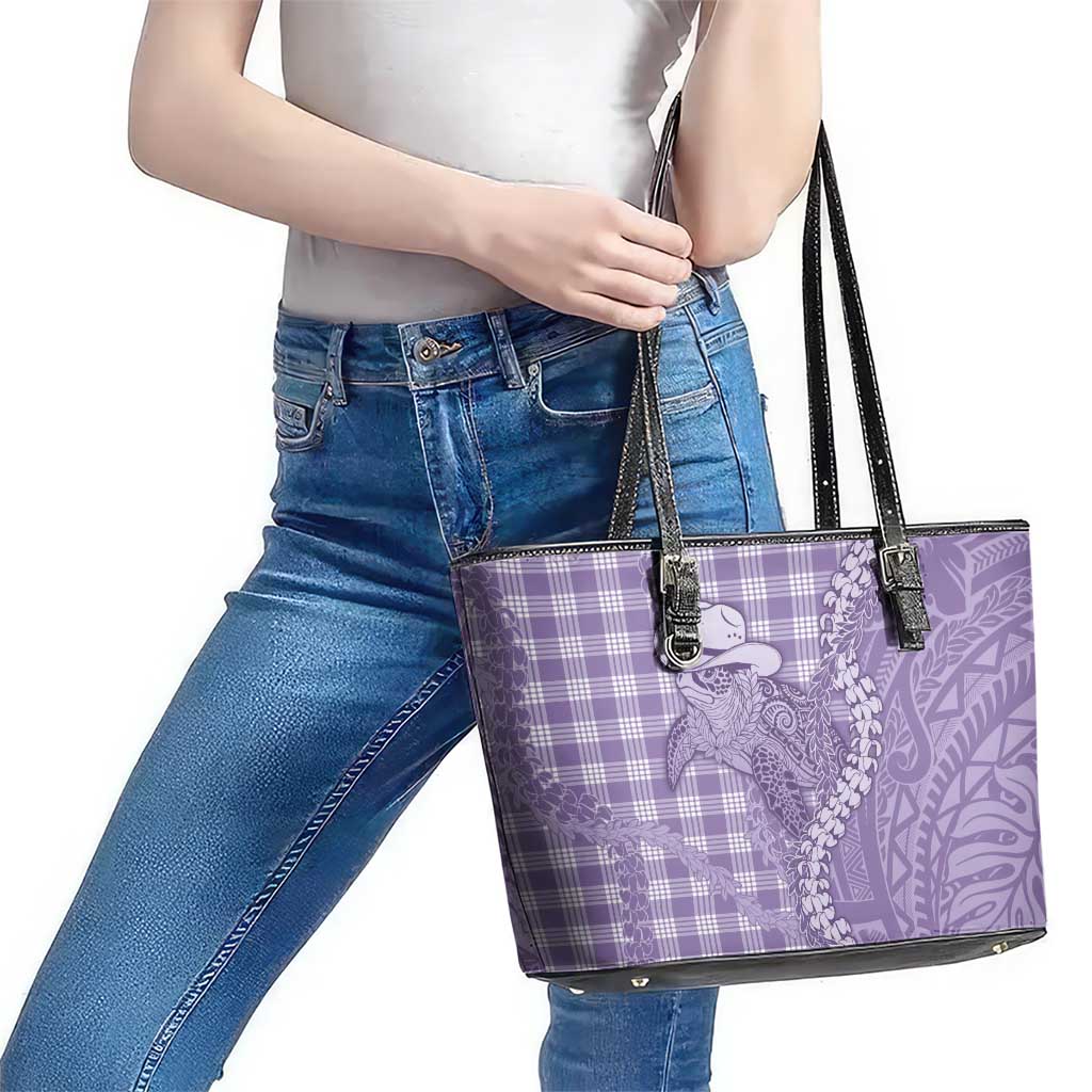 Purple Hawaii Palaka Cowboy Turtle Leather Tote Bag Hawaiian Paniolo Puakenikeni Maile Lei - Polynesian Pride