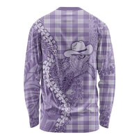Purple Hawaii Palaka Cowboy Turtle Long Sleeve Shirt Hawaiian Paniolo Puakenikeni Maile Lei - Polynesian Pride