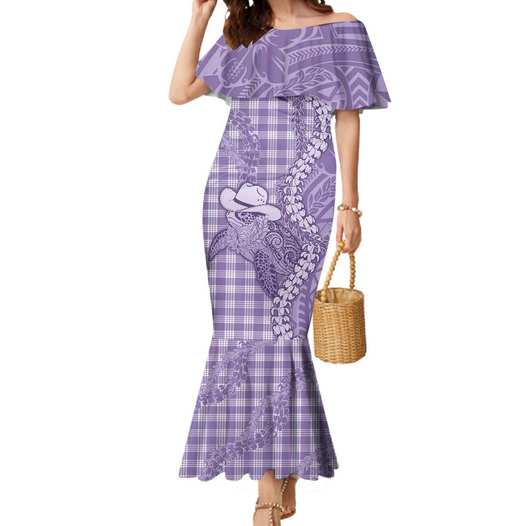 Purple Hawaii Palaka Cowboy Turtle Mermaid Dress Hawaiian Paniolo Puakenikeni Maile Lei - Polynesian Pride