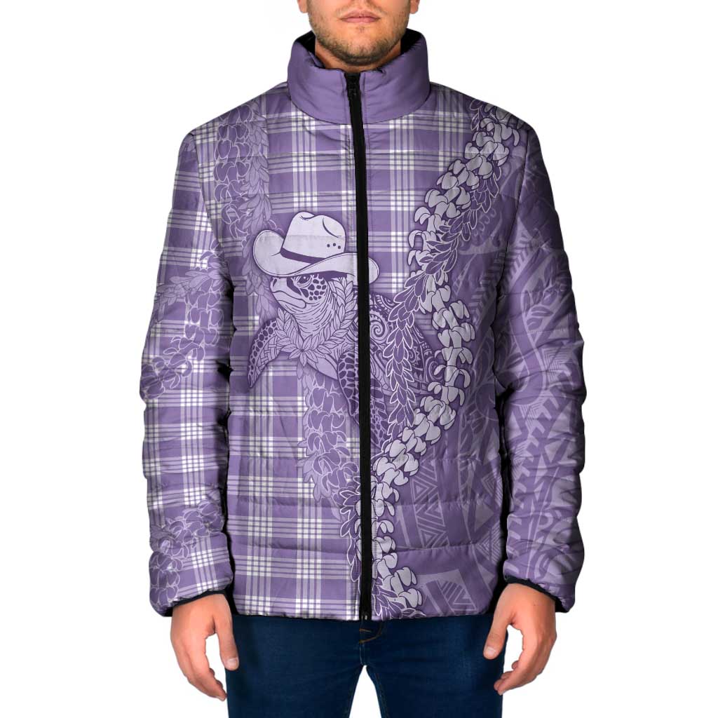 Purple Hawaii Palaka Cowboy Turtle Padded Jacket Hawaiian Paniolo Puakenikeni Maile Lei - Polynesian Pride