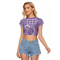 Purple Hawaii Palaka Cowboy Turtle Raglan Cropped T Shirt Hawaiian Paniolo Puakenikeni Maile Lei - Polynesian Pride