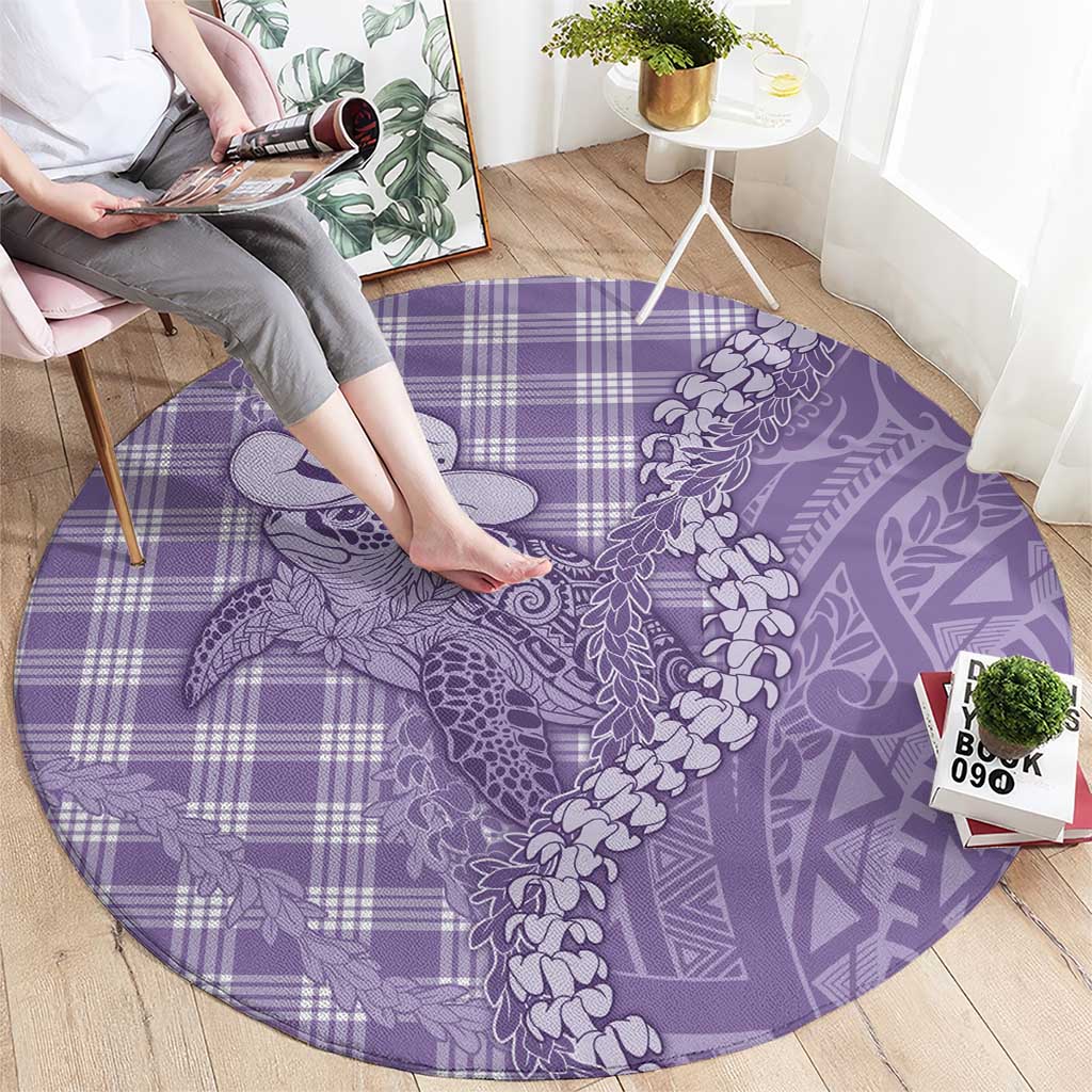 Purple Hawaii Palaka Cowboy Turtle Round Carpet Hawaiian Paniolo Puakenikeni Maile Lei - Polynesian Pride