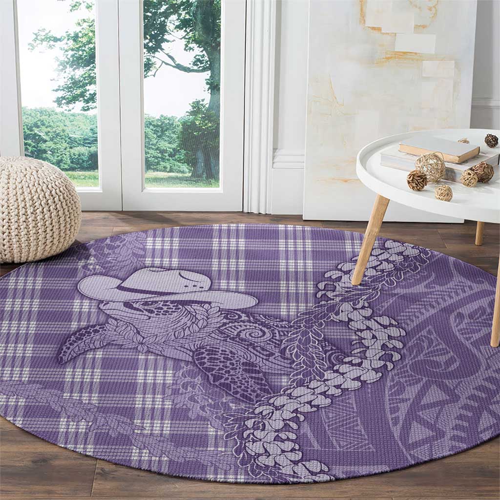 Purple Hawaii Palaka Cowboy Turtle Round Carpet Hawaiian Paniolo Puakenikeni Maile Lei - Polynesian Pride