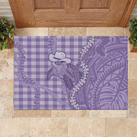 Purple Hawaii Palaka Cowboy Turtle Rubber Doormat Hawaiian Paniolo Puakenikeni Maile Lei - Polynesian Pride
